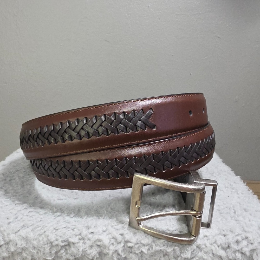 Columbia‎ Men's Size 46 Brown Braided Reversible Leather Belt Black On Reverse